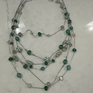 White House Black Market Elegant Silver and Turquoise Multi-Layer Necklace